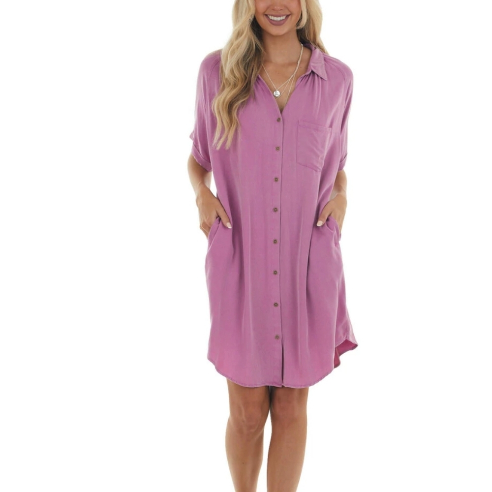 Eesome Mineral Wash Button Front Shirt Dress
